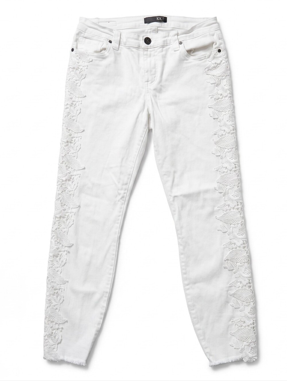 KUT from the Kloth Connie White Skinny Ankle Jeans Lace Side Stripe Raw Hem Sz 6